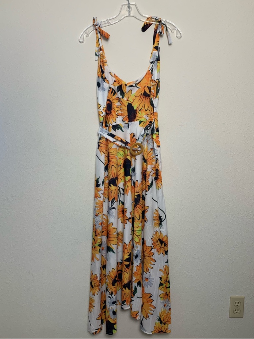 CBR Sunflower Tie-Strap Maxi Dress - White & Yellow Small Cottage Garden Brunch